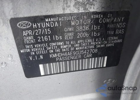 2016 Hyundai Elantra Se z USA, uszkodzony, nr VIN KMHDH4AE9GU542708
